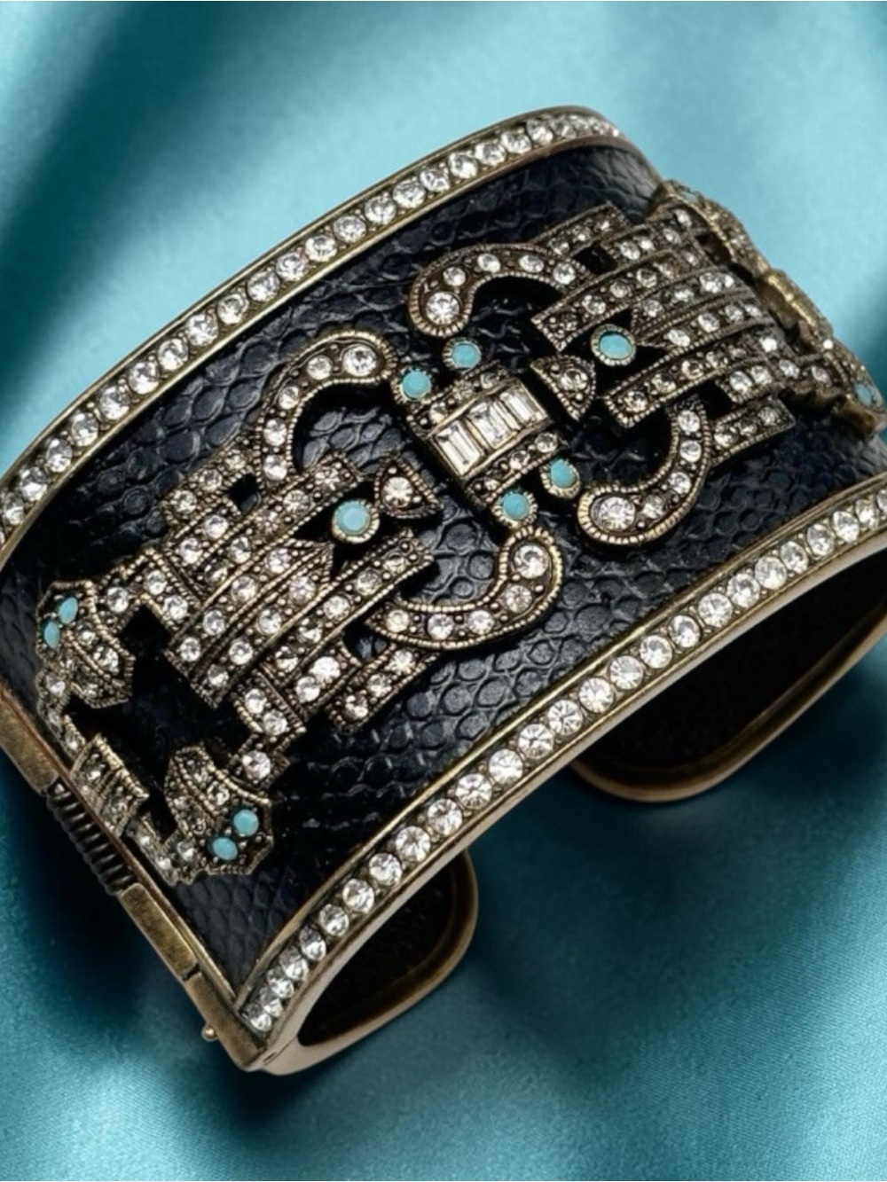 Heidi Daus Black and Turquoise Crystal Statement Cuff Bracelet - Picture 5 of 9